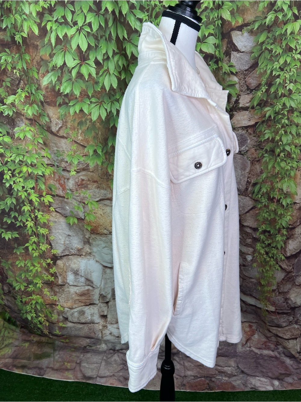 FREE PEOPLE Cream Ruby Style Distressed Oversized Bohemian Shacket, M - Picture 11 of 16